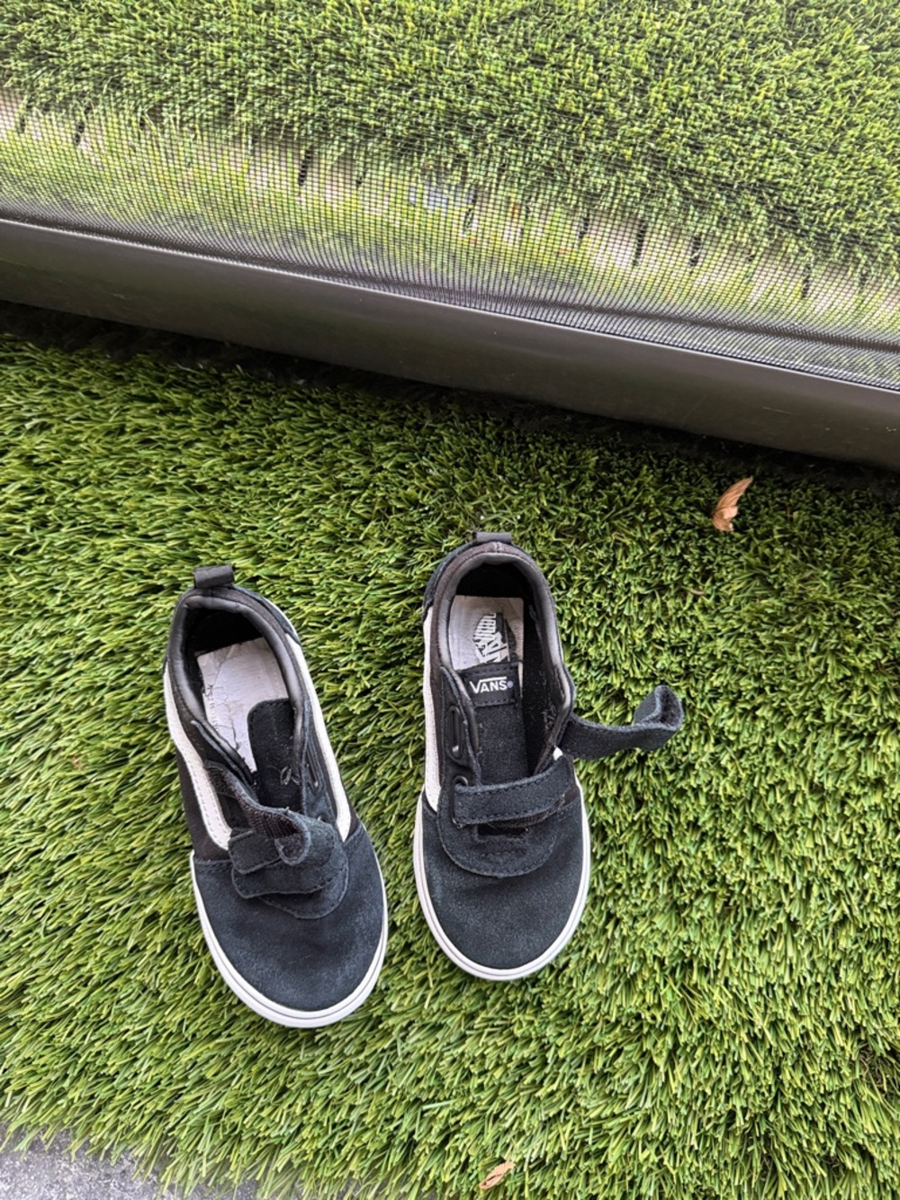 Vans Kids Black and White Velcro Slip-On Sneakers